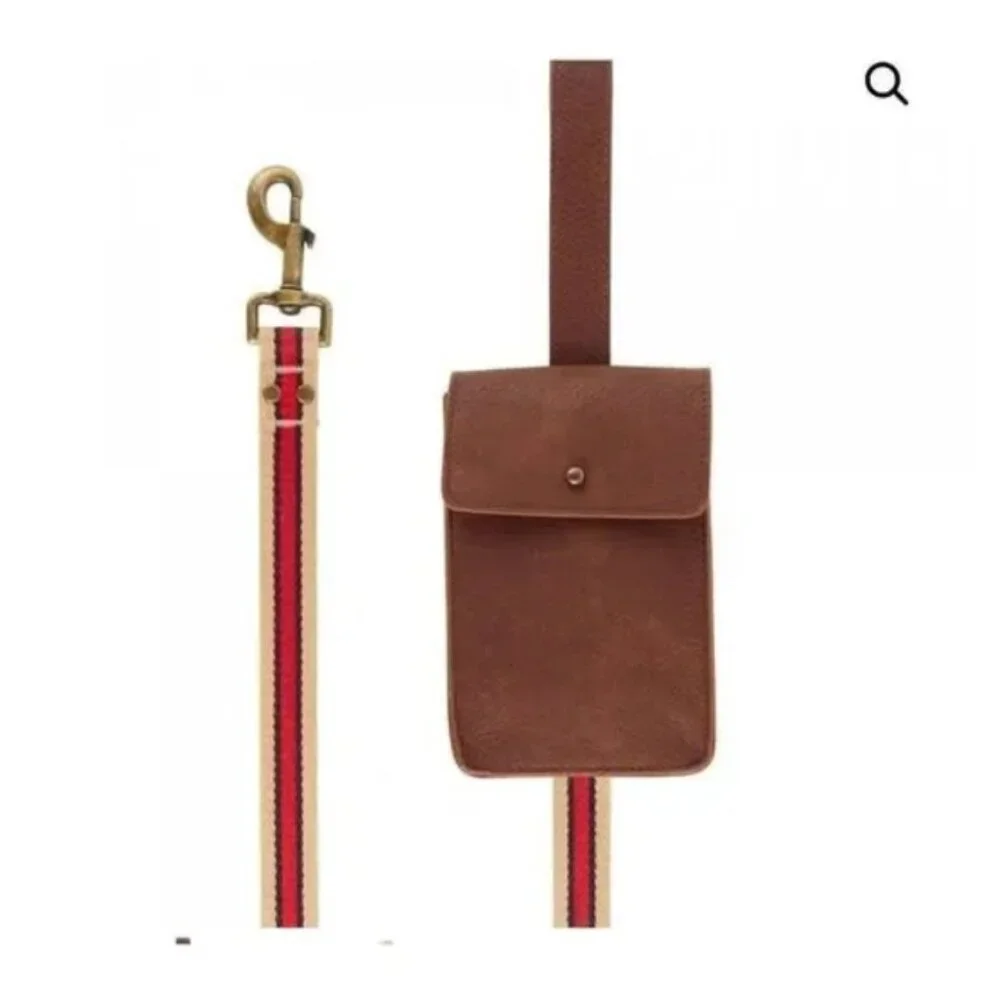 vintage Tan & Red Stripe Waste Bag Dispenser Leash: 4-Ft Long, 1-In Wi